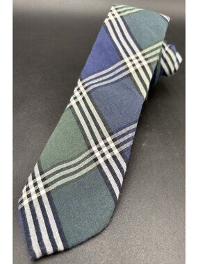 Men’s Tie 100% Cotton Narrow 2 1/2" x 61" Plaid Green Blue Black American Eagle